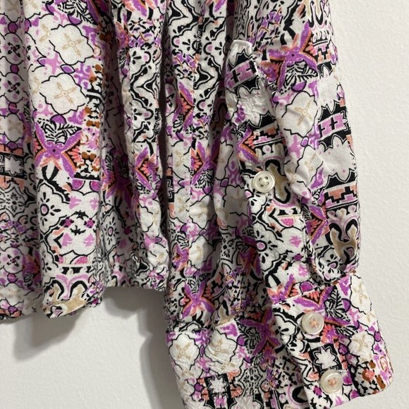 Anthropologie Maeve Islet Button Down Shirt Women's L Roll Tab Sleeve - Picture 10 of 12